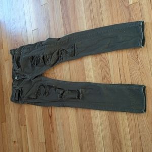 Ninth Hall Rogue olive green distressed skinny tapered jeans